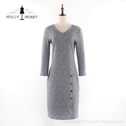 Different Models Button V-neck Women Long-Sleeve Dress